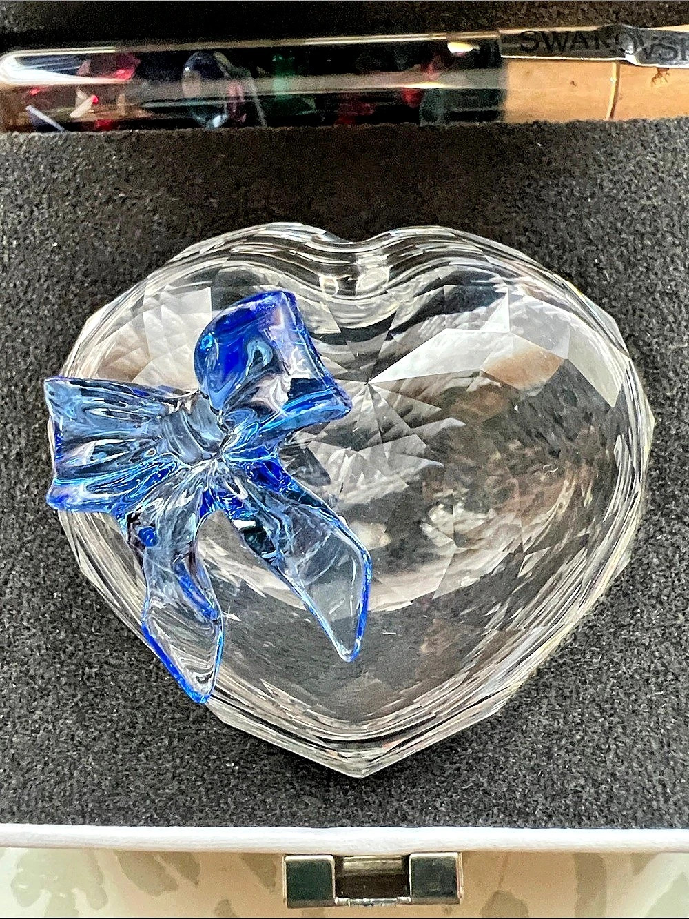 Swarovski Heart Trinket Box with Blue Bow and Crystal